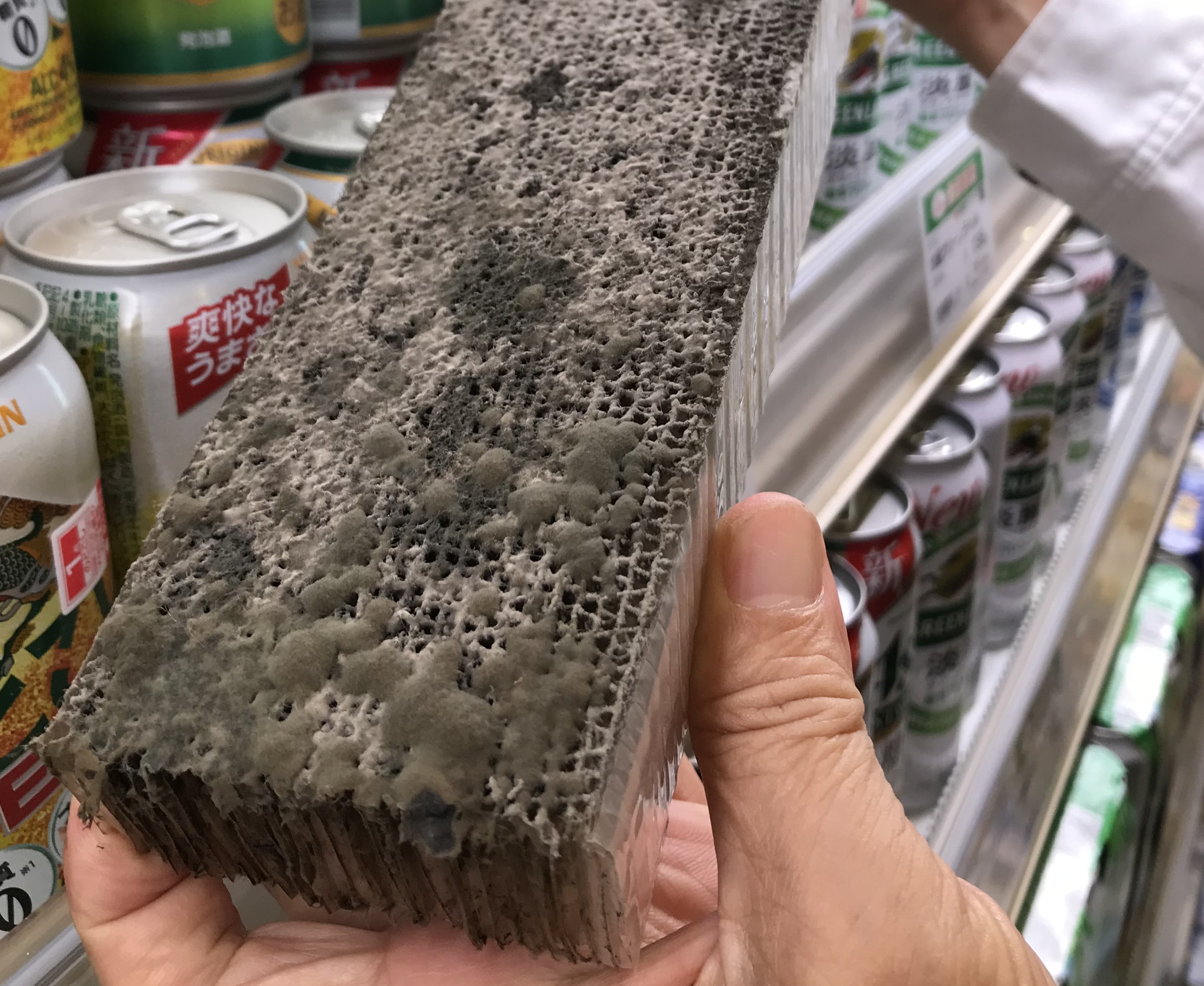 ホコリが層をなし ハニカムに付着し不衛生な状態​​​​​​​